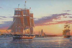Whaler Manhattan Arriving Nantucket Harbor, 1840's