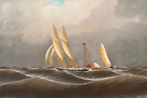 Yachts Rounding The Sandy Hook Lightship NY 1879